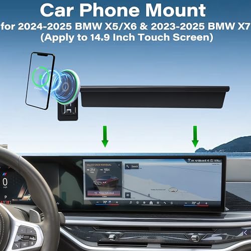 Car Phone Holder for 2024 2025 BMW The X5/X6/2023-2025 X7 Accessories Apply to 14.9 Inch Screen 15W Fast Wireless Charger Screen Fixed Clip Cell Phone Mount Hands-Free 360 Degree Rotation – Enhanced Compatibility and Speed