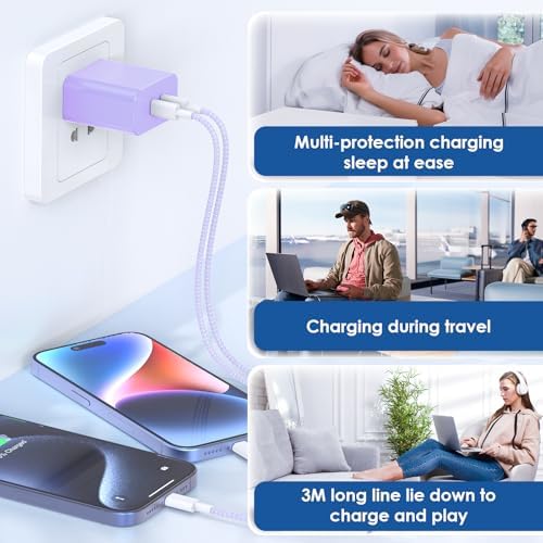 Essri 45 W PD 3.0 Ultra-Fast Charger Duo with 10 FT USB-C Cable – Premium Charging Solution for i Phone 16/15 Pro Max and Mac Book – High-Efficiency Power Delivery, Multi-Voltage Compatibility (20 V/2.25 A, 15 V/3 A, 12 V/2 A) – Perfect for On-the-Go Charging and Enhanced Device Performance