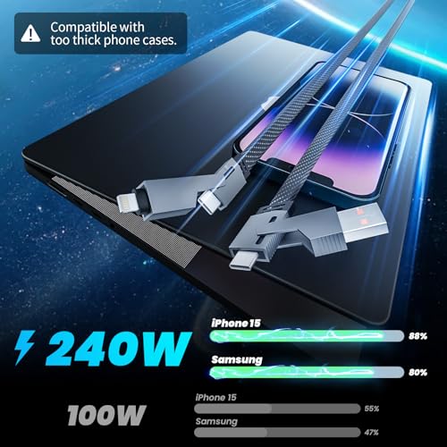 100W USB C Multi Charging Cable,3 in 1 USB C Cable Fast Charging with E-Mark Chip,Universal Charging Cable with Type-C, Micro USB,IP Port for iPhone16/15/Cell Phones and More – Enhanced Compatibility and Speed