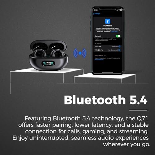 Innovative Open-Ear Bone Conduction Wireless Earbuds – Bluetooth 5.4 Technology, Enhanced Low Latency for Gaming, Advanced ENC Noise Cancellation, IPX5 Waterproof Design with Secure Clip for Sports, 500 m Ah LED Charging Case for Ultimate Comfort and Awareness – Available in Sleek Black