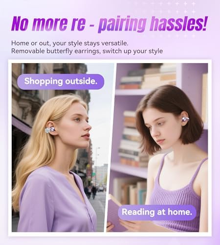 Chic Wireless Bluetooth 5.4 Earbuds with Fashionable Detachable Flower Earrings – Stylish Open Ear Headphones for Women, Waterproof IPX5 Rated, 50-Hour Playtime, Ideal for Festivals, Parties, and Unique Gift Giving (White)