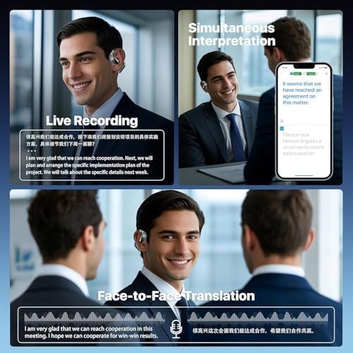 AI-Powered Translation Earbuds: 3-in-1 Real-Time Language Converter with Premium Stereo Sound, Seamlessly Compatible with i OS & Android – Effortless Global Communication in 144 Languages, Lightweight Noise-Cancellation Design for Ultimate All-Day Comfort (Ivory)