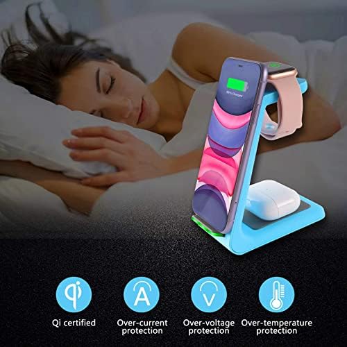 YOCUNKER 3-in-1 Qi Wireless Charging Dock – Efficient Space-Saving Solution for i Phone 14/13/12/11 Pro Max, Apple Watch Series 7/SE/6/5/4/3/2 & Air Pods 3/Pro/2 – Fast, Reliable Power with Enhanced Safety Features – Streamline Your Charging Experience and Declutter Your Workspace with This Sleek, Compact Design