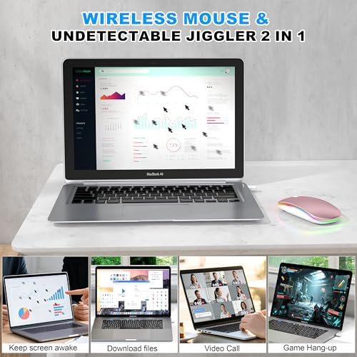 Sleek LED Bluetooth Wireless Mouse for Mac & PC – Rechargeable, RGB Light-Up Design with Dual Connectivity (BT5.2 + 2.4 G USB) – Slim, Portable Mouse with Jiggler Function for Work & Play – Enhanced Performance & Style in White
