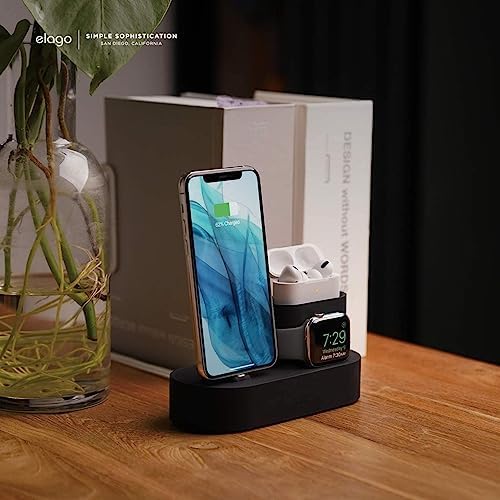 elago 3 in 1 Charging Station for Apple Devices – All-in-One Dock for i Phone, Apple Watch Series 10/9/8/7/6/5/4/3/2/1/SE, and Air Pods Pro/3/2/1 – Sleek, Space-Saving Design with Enhanced Speed and Compatibility (Original Cables Required) – Perfect for Home or Office Use