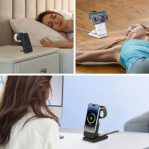 DDUAN 3-in-1 Wireless Charging Station for i Phone and Apple Watch – Foldable 5000 m Ah Magnetic Power Bank with Fast USB-C Charging for i Phone 16/15/14/13/12 Series – Sleek, Portable Design for Home and Travel