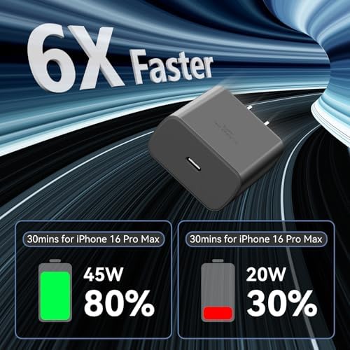 Elevate Your Charging Experience with the 45 W Super Fast USB-C Charger and 6.6 FT Cable – Optimal for i Phone 16 Pro Max, i Pad, and Android Devices – Compact, High-Efficiency Power Adapter with Advanced Safety Features for On-the-Go Users