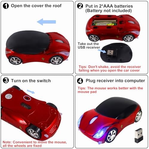 Sporty Pink Wireless Car-Shaped Optical Mouse – Portable 1600 DPI Mini Wireless Mice with USB Receiver for Laptop & Desktop – Ergonomic Design for Travel & Home Use – Unique Gift Idea for Tech Lovers