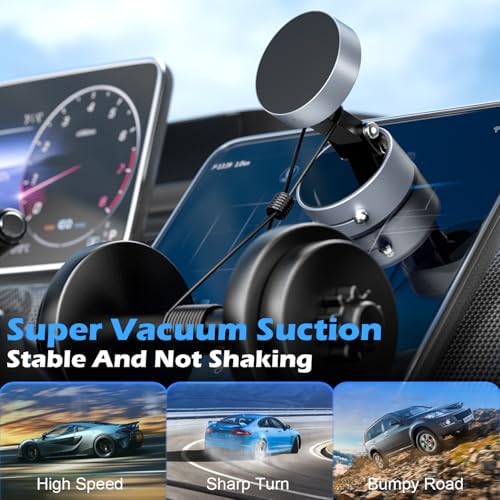 imluckies Magnetic Car Phone Holder for Magsafe iPhone, Seamless Vacuum Suction Cup Phone Mount, 360° Rotatable & Retractable Foldable Car Accessory, Easy to Install/Remove, White – Enhanced Compatibility and Speed