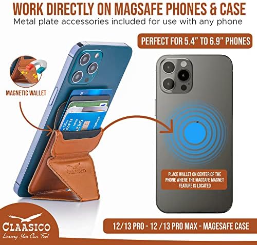 Versatile Claasico Magnetic Cell Phone Wallet & Stand – Stylish Brown Cardholder with Car Air Vent Mount, Dual-Mode Viewing, Extra Magnetic Strips for Enhanced Compatibility – Ultimate Hands-Free Accessory for i Phone Users and Minimalist Lifestyles
