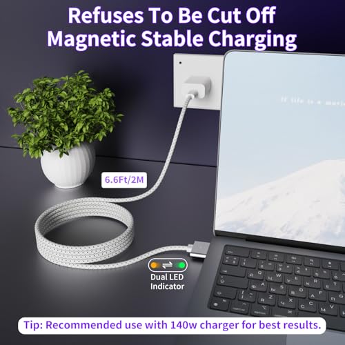 140W USB-C to Magnetic 3 Cable, 6.6FT Fast Charging for Mag-Safe 3 Cable,MacBook Air (15”/13” M4 2025, M3 2024, M2 2023, M2 2022), MacBook Pro (16″/14″ 2024/2023/2021),2M White – Enhanced Compatibility and Speed