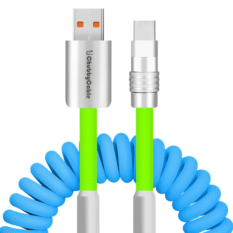 Dynamic Curly Chubby Coiled USB C Cable: 240 W Fast Charge Retractable Spiral Braid Cord for Carplay & Android Auto, Versatile Length 2.29 FT to 3.6 FT, Sleek Black and Red Design, Enhanced Compatibility for All USB-A to Type-C Devices