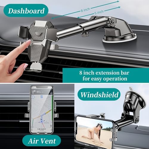 Universal 3-in-1 Car Phone Holder with Strong Suction Cup – Adjustable Dashboard, Windshield & Vent Mount for All Smartphones – Enhanced Stability, 360-Degree Rotation & Quick-Release Function for Safe Navigation