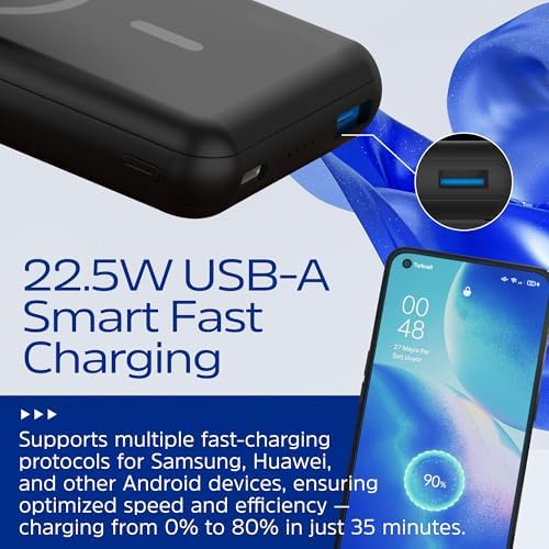 Experience Unmatched Charging Freedom with Energizer 10,000 m Ah Magnetic Wireless Power Bank – 15 W Wireless & 22.5 W USB-C PD Fast Charging, Foldable Stand for Effortless Use – Ultimate Compatibility for i Phone 16/15/14/13/12, i Pad & Samsung Devices – Travel-Ready Portable Battery Pack for Modern Life