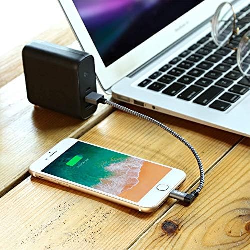 Tec Mad 0.65 ft 90-Degree MFi Certified Lightning Charging Cable – Durable Nylon Braided i Phone Charger for Efficient Power Access with Enhanced Compatibility for i Phone 14/14 Pro, i Phone 13/13 Pro/12, Air Pods Pro, i Pad Pro and More – Perfect for Tight Spaces and On-the-Go Use