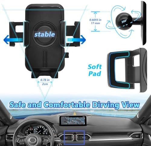 WAAPAK Mazda CX-5 Car Phone Holder Mount (2017-2024) – Premium Smartphone Cradle for Hands-Free Navigation and Calls, 360-Degree Rotation, Easy Tool-Free Installation – Enhanced Compatibility with Thick Cases, Durable Auto Accessory for Safe Driving