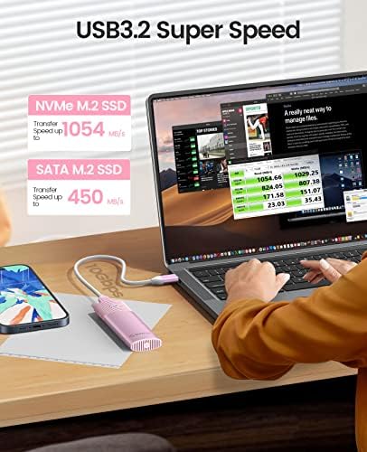 ORICO Tool-Free M.2 NVMe SATA SSD Enclosure Adapter – High-Speed USB-C 3.2 Gen 2 External Drive for 2230/2242/2260/2280 M.2 SSDs – Durable Aluminum Case with UASP & TRIM Support for Optimal Performance – Portable Data Storage Solution