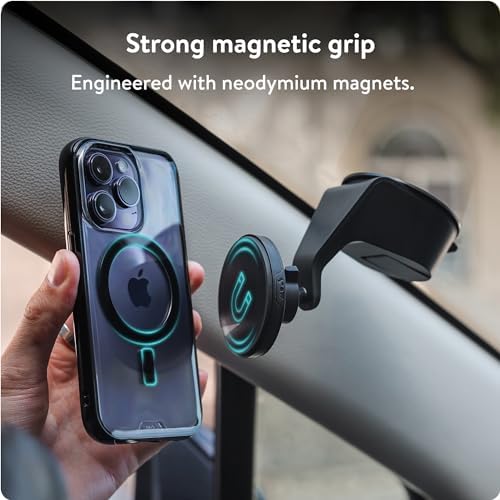 Mous Mag Safe Car Mount Phone Stand – Secure Suction Mount for i Phone 16/15/14/13/12 Series | Effortless 360° Rotation & Magnetic Alignment for Ultimate Convenience | Ideal for Hands-Free Navigation and Streaming