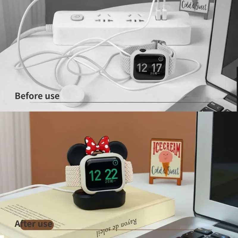 Stylish Cartoon Silicone Apple Watch Charging Dock – Enhanced Nightstand Compatibility for All Series Ultra/8/SE2/7/6/5/4/3/2/1 – Fast-Charging Solution with Tidy Cable Management for Personalized Décor and Elevated Viewing Experience