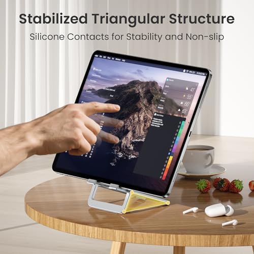 Discover the Itramax Foldable Tablet Holder: Your Ultimate Adjustable Aluminum Stand for Enhanced Productivity and Comfort. This portable accessory is engineered for seamless compatibility with a variety of devices including i Pad 9, 8, 7, Air 2, Mini, Samsung Tab, Steam Deck, Switch, Kindle Fire Scribe, and ROG Ally. Enjoy optimal viewing angles and heights, allowing you to work, watch movies, or game without discomfort. Crafted from durable aluminum, this foldable design ensures stability and longevity, making it perfect for home or travel. The anti-slip pads guarantee a secure grip while protecting your devices from scratches. Elevate your workspace with the sleek, functional Itramax Foldable Tablet Holder, transforming any environment into an organized and efficient setup. Whether for professional use or leisure, enhance your tablet experience today with this must-have desk accessory that marries style and practicality.