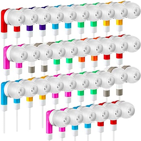 Bulk 50 Pack Colorful Kids Earbuds – Premium Stereo Wired Headphones for Classrooms, Perfect for Libraries and Learning Environments, Featuring 3.5 mm Audio Jack for Versatile Compatibility, Comfort-Focused Design and High-Quality Sound for Students and Adults