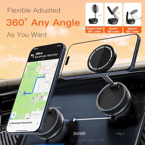 Ultimate Vacuum Suction Magnetic Car Phone Holder for Mag Safe | 66 LBS Super Strong Suction Cup | 360° Adjustable Magnetic Mount | Quick Release Design | Universal Compatibility for All Smartphones on Smooth Surfaces | Enhanced Driving Safety and Convenience