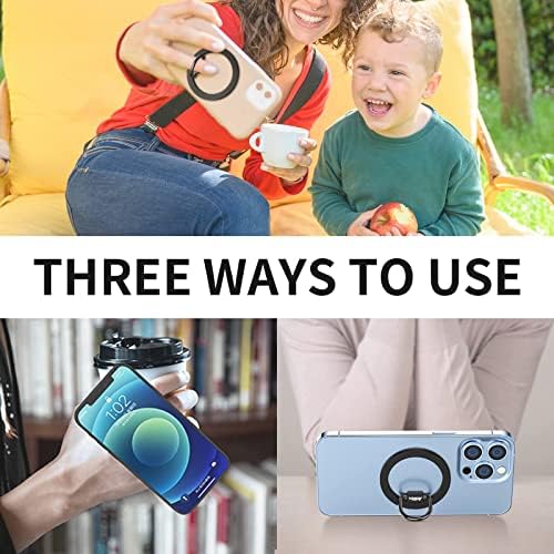AUROX Magnetic Phone Ring Holder: Adjustable Grip & Stand for Mag Safe i Phones 12-16, Lightweight Aluminum with Powerful N52 Magnets, 360° Rotation & 125° Flip, Detachable for Seamless Wireless Charging – Perfect for Streaming, Photography & Everyday Use (Black)