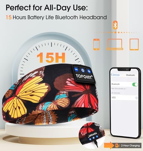 TOPOINT Premium Bluetooth Sports Headband Earphones – Unmatched Comfort for Yoga, Jogging & Sleep – Rapid USB-C Charging with Superior Sound Performance – Perfect Gift for Active Lifestyles and Relaxation Enthusiasts