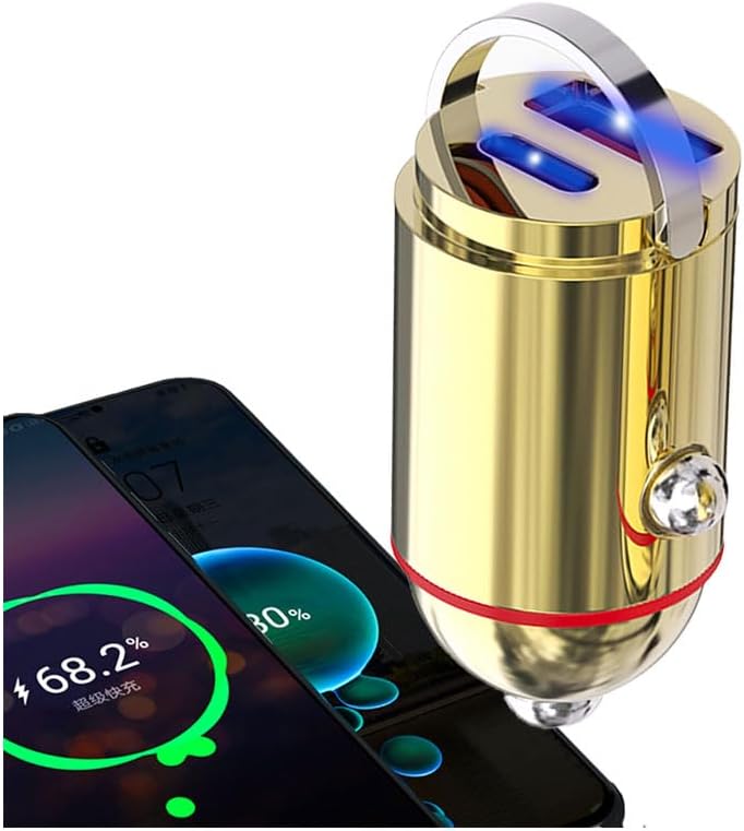 Rapid Charge Dual-Port USB Car Charger Adapter – PD45 W & QC3.0 for i Phone 16 Pro Max, i Pad, Samsung – Sleek Golden-Transparent Design for Ultimate Compatibility – Smart Circuitry Protection for Safe, Efficient Power on the Go – Compact & Lightweight Automotive Accessory for Road Trips and Daily Commutes