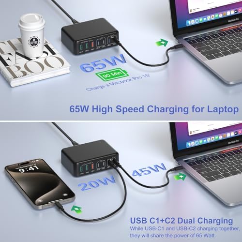 Bangfun 180 W USB C Charging Hub – 7-Port Fast Charging Station for i Phone, i Pad, Samsung – Multi-Device Power Adapter with Smart Technology for Rapid & Efficient Charging – Compact Black Design for Home & Office Use