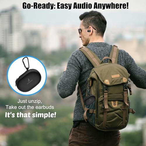 High-Performance Waterproof Bluetooth Earbuds with 82-Hour Battery Life, Ergonomic Earhooks & PU Leather Charging Case – Ideal Wireless Headphones for Gym, Running & Outdoor Activities with Hi-Fi Sound Quality and Built-in Mic for Seamless Connectivity