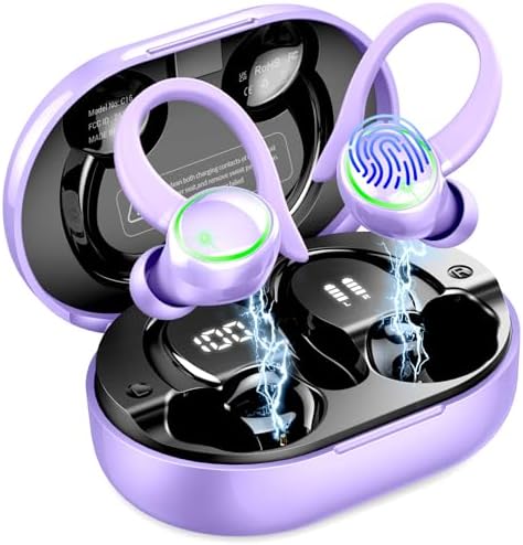 Elevate Your Fitness Experience with Premium Bluetooth 5.4 Wireless Earbuds – 50 Hours of Deep Bass Playback, Advanced ENC Noise Cancellation, and IP7 Waterproof Durability – Ideal for Gym Enthusiasts and Active Lifestyles with Secure Earhooks for Unmatched Comfort and Performance