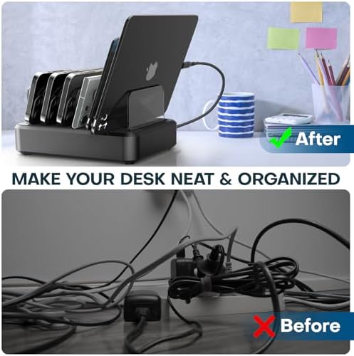 65 W 6-Port USB C Fast Charging Station – Ultimate Multi-Device Charger with 6 Mixed Cables for i Phone, i Pad, Android & More – Streamlined Power Hub for Home & Office with Safety Features and Space-Saving Design