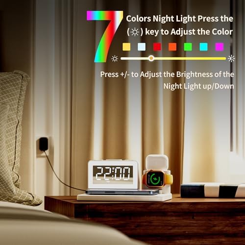 Revolutionize Your Charging Routine with the 7-in-1 Wireless Fast Charging Station – All-in-One Alarm Clock Dock for i Phone, Samsung Galaxy, Apple Watch & Air Pods – Enhanced Speed, Sleek Design, and Safety Features for Ultimate Convenience
