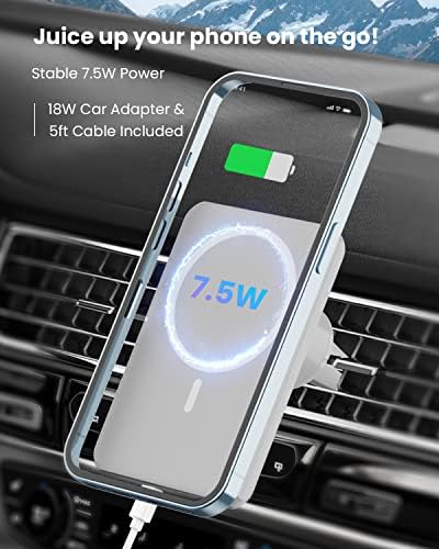 Magnetic Wireless Car Charger by Joy Geek – Fast 18 W Charging for i Phone 14/13/12 Series | Mag-Safe Compatible Air Vent Mount | Elegant Snowy White Design for Ultimate Convenience and Stability on the Road