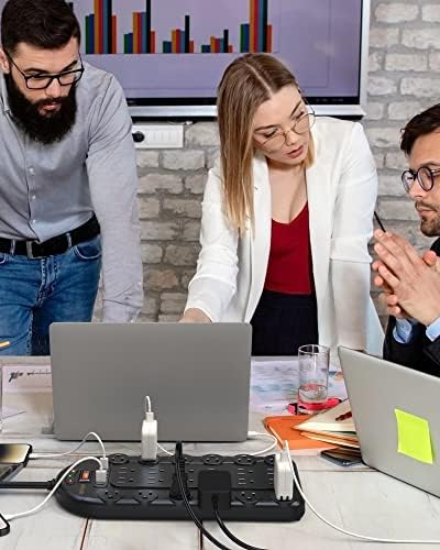 Ultimate Power Strip with 24 AC Outlets and 6 USB Ports, Including 2 High-Speed USB-C Ports, 3400 Joules Surge Protection, 10 Ft Heavy-Duty Flat Plug Extension Cord, Wall Mountable Design for Home and Office Use, ETL Listed for Safety Compliance