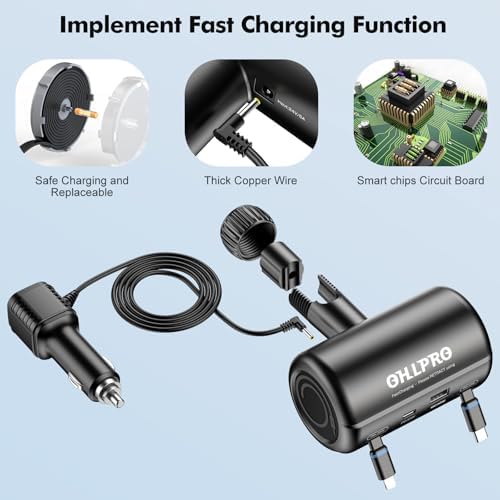 Transform Your Travel Experience with the OHLPRO 3-in-1 Retractable Backseat Charger – Fast Charging Dock for All Smartphones Including i Phone & Samsung | Ultimate Solution for Ride-Share Drivers and Passengers | Organized, Hassle-Free Charging for Uber, Lyft, and Daily Commutes | Enhance Comfort and Connectivity on the Go