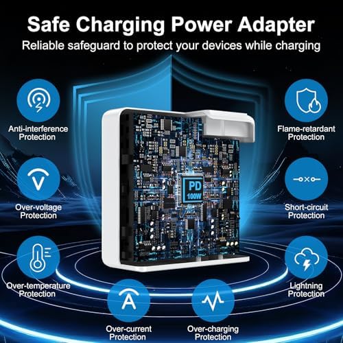 Ultra-Fast 100 W Dual-Port USB-C Charger for Mac Book Pro/Air & USB-C Devices – Includes 10 FT C to C Cable for Maximum Convenience – Unmatched Compatibility with i Phone & Samsung Galaxy – Optimal Safety with Advanced Protection Features – Perfect for M1/M2/M3 Chip Performance – 18-Month Hassle-Free Warranty for Peace of Mind