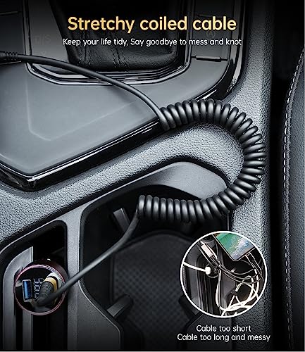 Premium Coiled Lightning Charger Cable for Car – 2-Pack with 3 FT & 5 FT Lengths, MFi Certified Retractable Cord for i Phone 14/13/12/11 Pro Max/XS MAX/XR/XS/8, i Pad & i Pod – Fast Charging & Enhanced Compatibility for Effortless Power on the Road