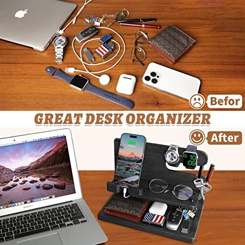 Wood Phone Docking Station – Nightstand Charging Organizer and Cell Phone Stand – Bedside Gift for Men – Enhanced Compatibility and Speed
