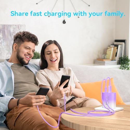 40 W USB C Charger Block – Dual Pack of 4-Port Fast Charging Power Bricks with PD & QC 3.0 Technology for i Phone 16/15/14/13/12/11 Pro Max, i Pad, Galaxy, Pixel – Sleek White & Blue Design for Convenient Multi-Device Charging