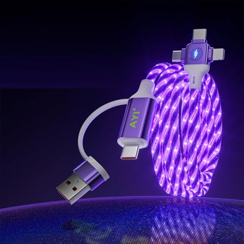 AYI 6-in-1 Universal Multi-Port Charger: Fast PD Charging Cable with USB A/Type C, Lighted Current Indicator, and Enhanced Device Compatibility for Smartphones, Laptops, and Tablets – Compact, Durable, and Travel-Friendly Solution