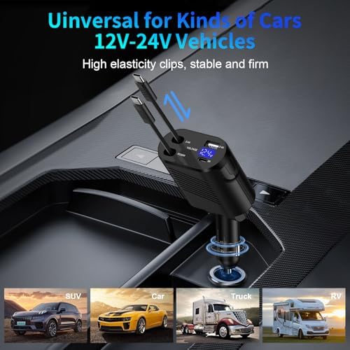 Ultimate 45 W Retractable USB-C Car Charger – Fast Charging Adapter for Samsung Galaxy S25, S24, S23, S22, S21, S20 Ultra, Z Flip, Google Pixel 9, 8, 7 Pro – Multi-Device Compatibility & Enhanced Safety Features for On-the-Go Power Solutions