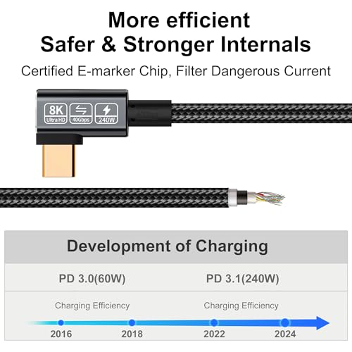 USB C Thunderbolt 4 Cable 90 Degree, 240W Data Transfer Right Angle, 40Gbps and 8K Video, Compatible with Thunderbolt 3 and USB C Cord 6.6FT – Enhanced Compatibility and Speed