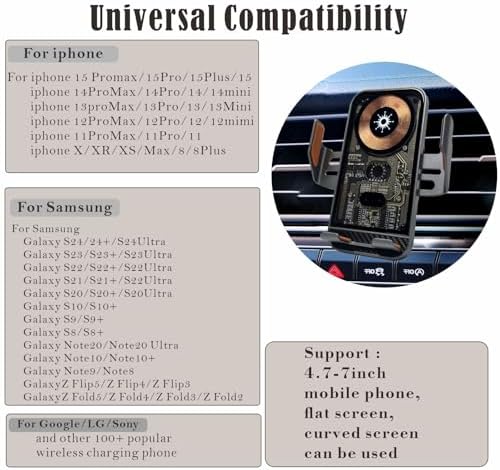 SUONEE Wireless Car Charger Holder – 15 W Fast Charging Auto-Clamping Mount for i Phone and Samsung Galaxy – Ultimate Convenience for Hands-Free Navigation and Secure Charging – Compatible with i Phone 11 to 16 & Samsung S20 to S25 – Stylish Design for Every Vehicle Interior