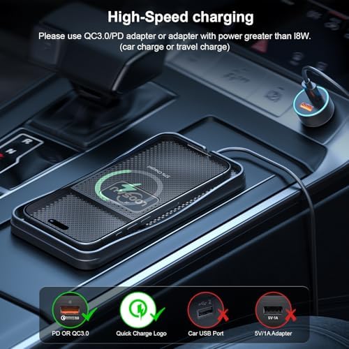 LOOSAU 15 W Fast Wireless Car Charger Pad – Non-Slip Charging Solution for i Phone 16/15/14/13/12 Pro Max & Samsung S23/S22/S20 – Effortless Universal Compatibility & Enhanced Safety Features for Seamless On-the-Go Power