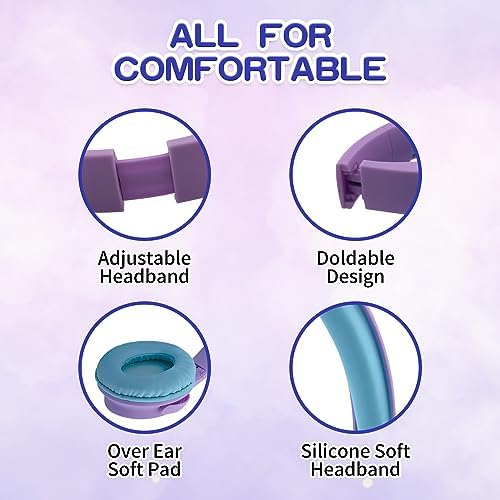 Light Blue Kids Bluetooth Headphones – Safe 93 d B Volume Limitation for Ear Protection – Foldable & Travel-Friendly Design – Built-in Microphone for Hands-Free Calls – Comfortable Wireless Headphones for Toddlers and Children – Perfect for School, Home, and Fun Activities