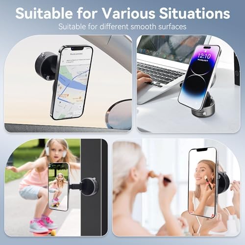 Magnetic Car Phone Mount – Ultra Strong Vacuum Suction Phone Holder for Dashboard/Windshield, Foldable 360° Adjustable Car Phone Mount Compatible with iPhone 16/15/14 & All Smartphones-817001A – Enhanced Compatibility and Speed