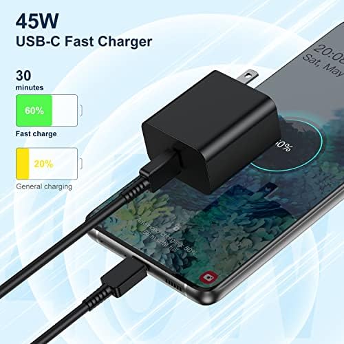 45 W Samsung Super Fast Charger Duo with 10 ft USB C to C Cable – Ultimate Charging Solution for Galaxy S25/S24/S23/S22 Series and Note 20/10 – Enhanced Speed, Versatile Use, and Durable Design for Everyday Convenience