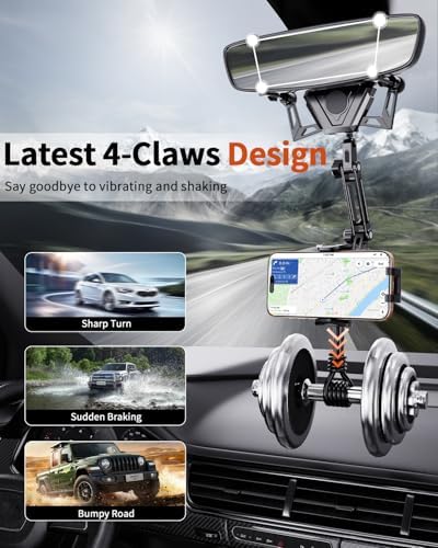 Aluminum Alloy 360° Rotatable Rear View Mirror Phone Holder – Versatile, Hands-Free Car Mount Compatible with All Smartphones – Enhance Safety and Navigation in Your Vehicle with Stylish Design and Easy Installation